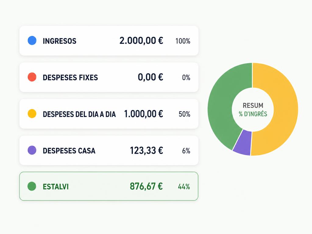 Panel de finanzas con cajas de ingresos, gastos y ahorro con gráfico